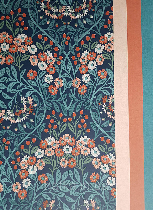 Шпалери флізелінові еко Rasch Sophia 0.53х10 рослинний принт квіти маленькі польові теракотові на синьому Київ - фото 3
