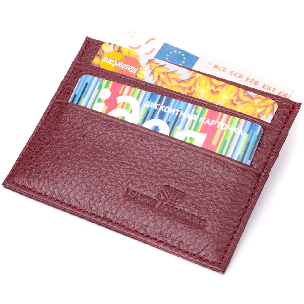 Практичний кард-кейс із натуральної шкіри Бордовий (ST Leather) Київ - фото 9