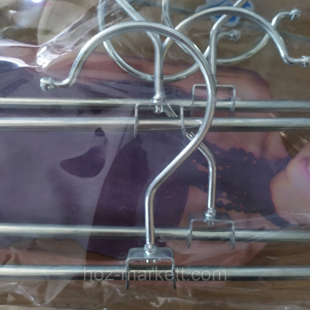 Плічка вішалки (тремпеля) брючні хромовані прищіпка та гачок 35 см 10 шт. в уп Харків - фото 5