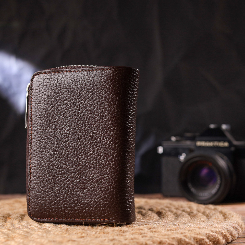 Красиве вертикальне портмоне для жінок з монетницею на блискавці з натуральної шкіри CANPELLINI 21600 Коричневе Київ - фото 9