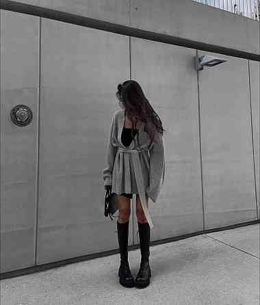 Стильный женский теплый оверсайз кардиган вязка. Серый Одесса