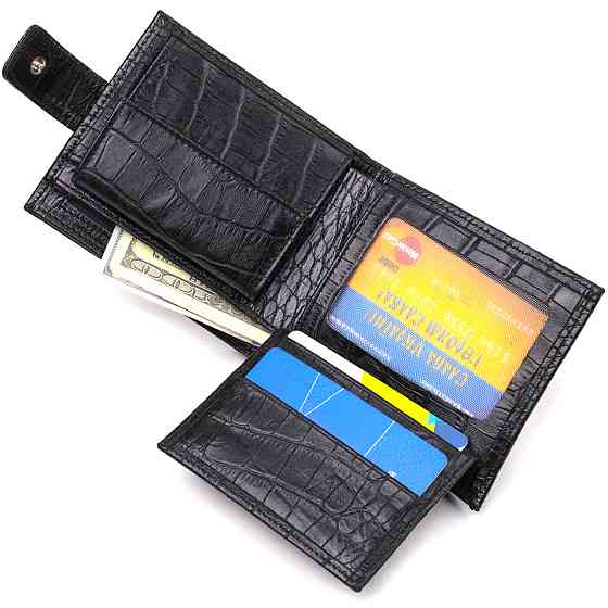 Чоловічий оригінальний гаманець горизонтального формату з натуральної шкіри з тисненням під крокодила CANPELLINI 21768 Чорний Київ