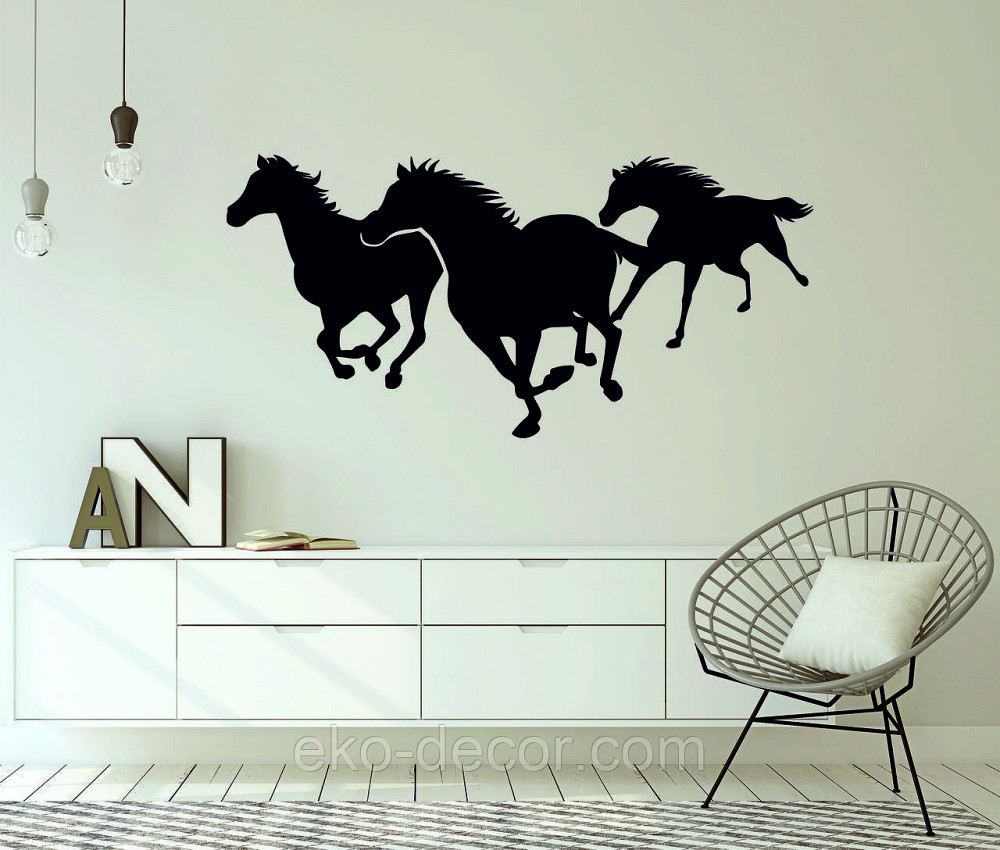 Декоративное настенное Панно «Лошади 3» Декор на стену 110*54 см, Черный Киев - изображение 2