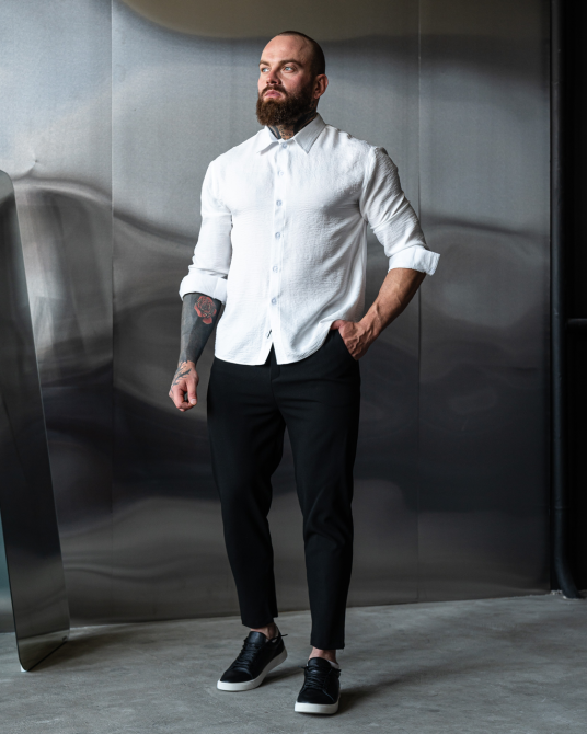 Сорочка чоловіча жатка класик комір Білий S Харків - фото 3