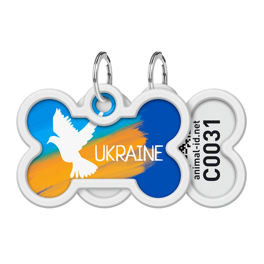 Адресник для собак і котів металевий WAUDOG Smart ID з QR-паспортом, малюнок "Фаг", кістка, Д 40 мм, Ш 28 Вінниця - фото 1