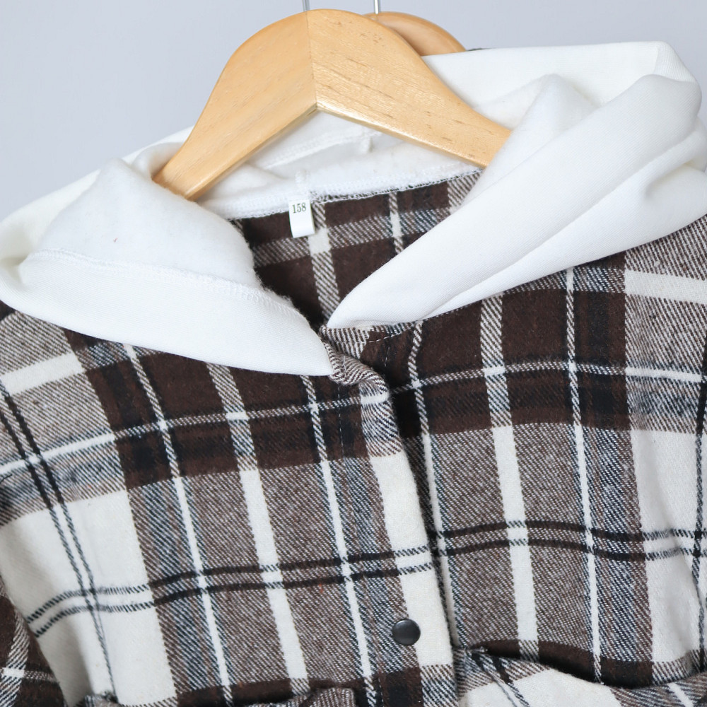 Детская теплая кашемировая рубашка в коричневую клетку с капюшоном, для мальчика, для девочки 146 Каменец-Подольский - изображение 5