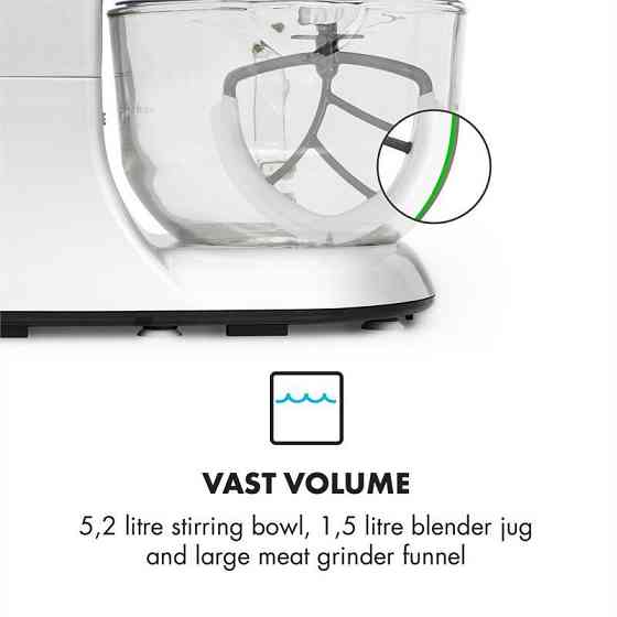 Кухонний комбайн Lucia Argentea 2G, блендер-м'ясорубка, 1300 Вт, без BPA, сріблястий (Німеччина, читати Рівне