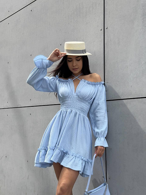 Женское летнее романтичное мини платье натуральный муслин Одесса - изображение 4