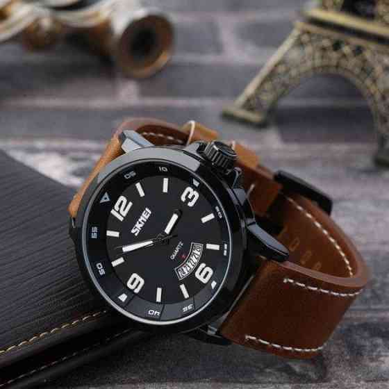 Мужские классические наручные часы Skmei 9115 Черный с коричневым Винница