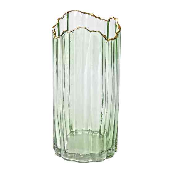 Декоративна ваза із зеленого скла із золотим обідком 24,5 см HP-1715 Коломия
