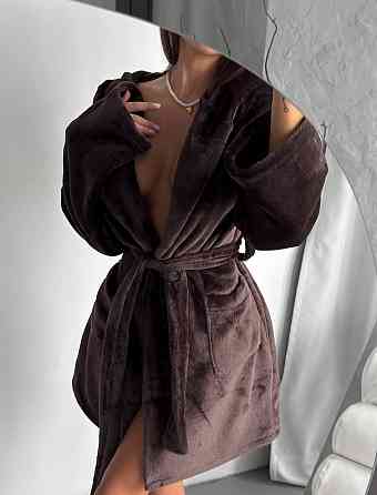 Жіночий теплий короткий халат із поясом із турецької махри Шоколад, 42/44 Одеса