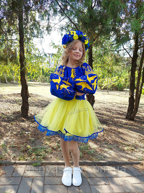 Костюм вышиванка сине-желтый для девочки 