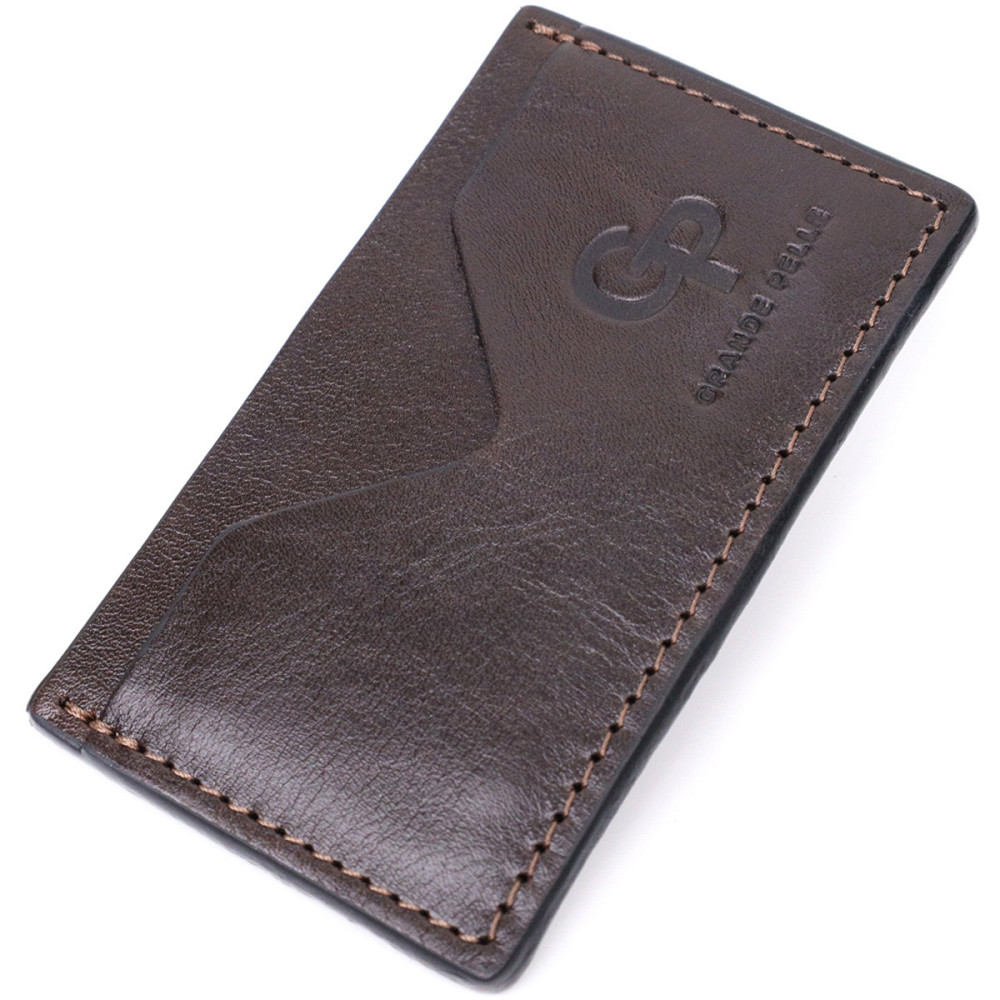 Компактный кард-кейс из натуральной кожи GRANDE PELLE 11629 Коричневый Киев - изображение 1
