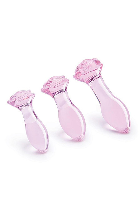 Набір анальних пробок DreamToys Glaze Glass Rosebud скляний, рожевий, 3 шт. Sex Aura Київ - фото 1