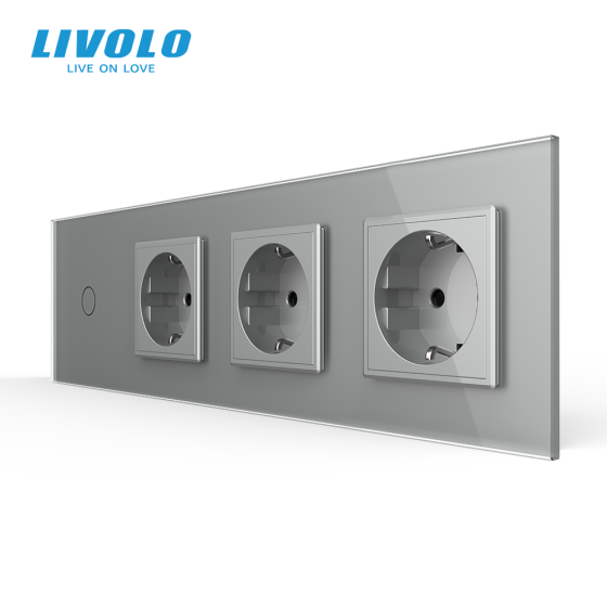 LIVOLO Сенсорний вимикач 1 сенсор 3 розетки Livolo сірий скло (VL-C701/C7C3EU-15) Коломыя