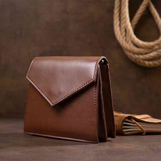 Горизонтальная сумка угловидная из кожзаменителя Vintage sale_14933 Коричневая Киев