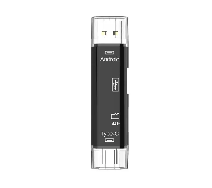 Багатофункціональний адаптер хаб кардрідер 5в1 Type-C Android USB 2.0 Black Запоріжжя - фото 3