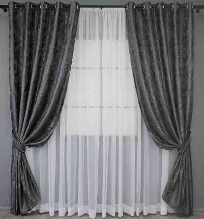 Комплект штор на люверсах VR-Textil Жакард Sultan YL № 1211ш Графітовий 150х250 см 2 шт (37-0004) Київ