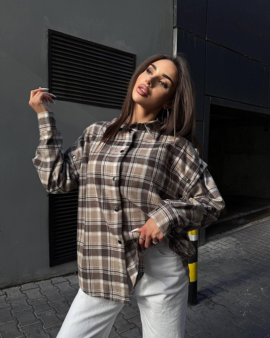 Жіноча повсякденна сорочка в клітинку турецька фланель Беж Одеса - фото 10