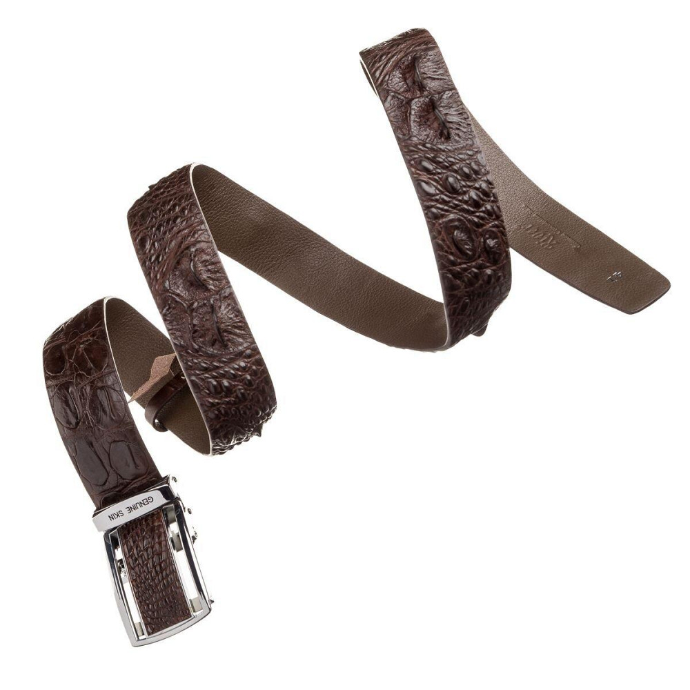 Ремень-автомат CROCODILE LEATHER 18240 из натуральной кожи крокодила Коричневый Киев - изображение 3