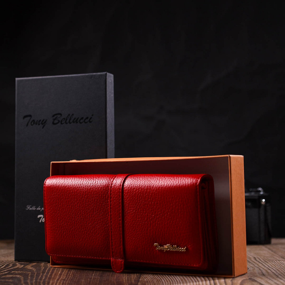 Яркий женский кошелек с большим количеством отделений из натуральной кожи Красный (Tony Bellucci) Киев - изображение 4