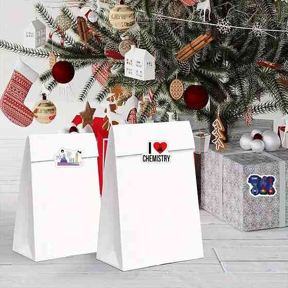 Стікери для школи «Хімія» — рулон 500 шт, 10 варіантів, ≈2,4 см; для уроків, зошитів, щоденників, лабораторії та пакування. Київ