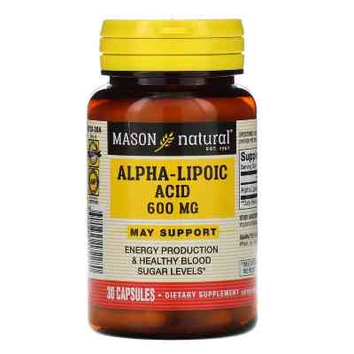 Вітамін Mason Natural Альфа-ліпоєва кислота 600 мг, Alpha-Lipoic Acid, 30 капсул (MAV-17228) Вінниця