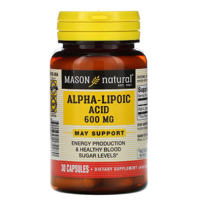 Вітамін Mason Natural Альфа-ліпоєва кислота 600 мг, Alpha-Lipoic Acid, 30 капсул (MAV-17228) Вінниця - фото 1