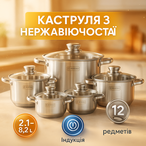 Кастрюли посуда для электрических плит, Набор кастрюль из нержавеющей стали, Комплект кастрюль SW-70 Львов