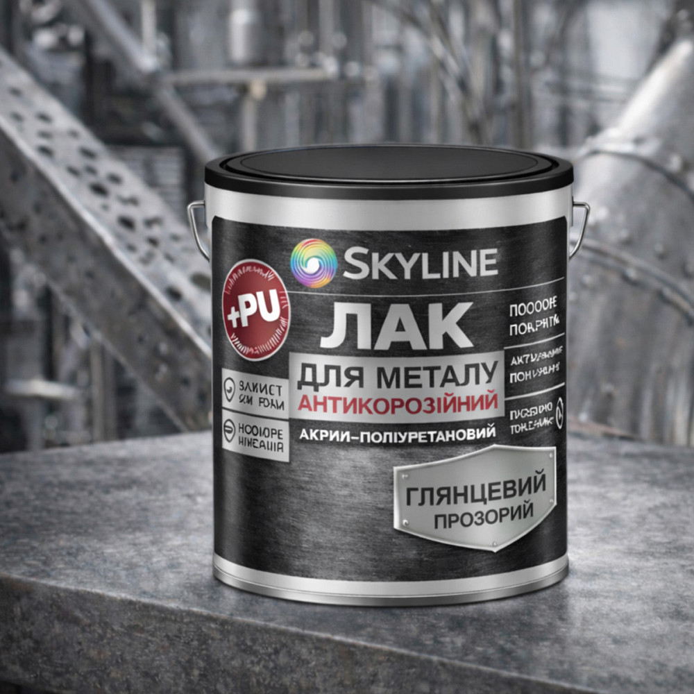 Лак для металу Skyline глянцевий прозорий акрил-поліуретановий антикорозійний без запаху 5 л Харків - фото 10