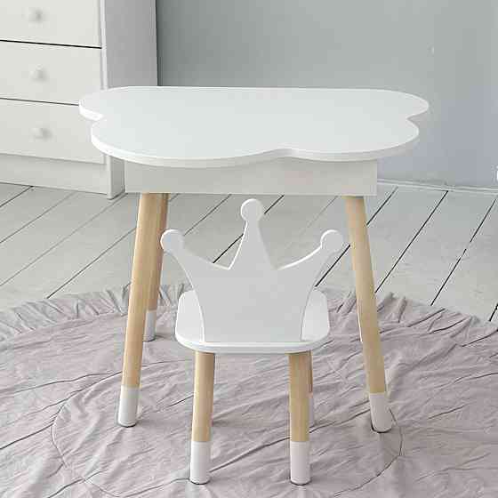 Столик хмаринка з відкидною нішею 54х68х50 і стільчик корона 26х26х24, стіл та стілець в дитячу, білий Київ