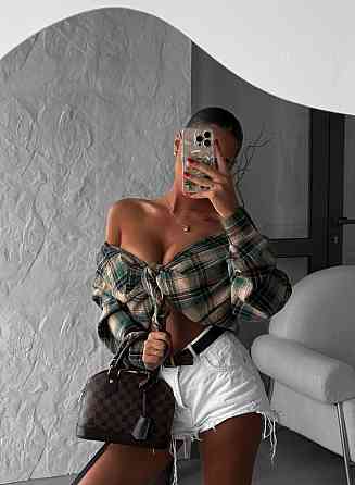 Женская базовая рубашка в клетку турецкая фланель Зеленый Одесса