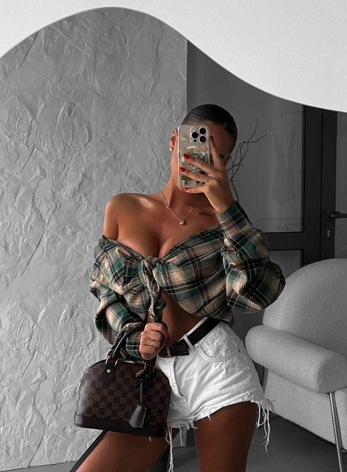 Женская базовая рубашка в клетку турецкая фланель Зеленый Одесса - изображение 3