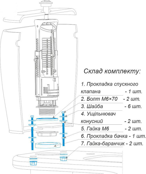 Набір SoloPlast кріпильних та ущільнюючих елементів для змивного бачка з унітазом НКУБ-1 Тернопіль - фото 2