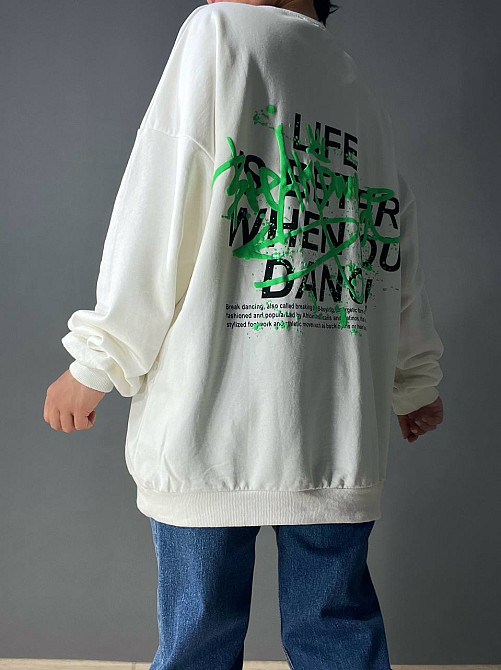 Свитшот женский LSK 5258 длинный оверсайз с рисунком на спине белый, белый, XL Киев - изображение 6