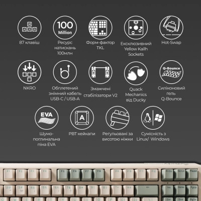 Клавіатура Ducky One 3 TKL Cherry MX Brown UA USB Cream (DKON2187-BUAPXМAEGGC1) Вінниця - фото 10