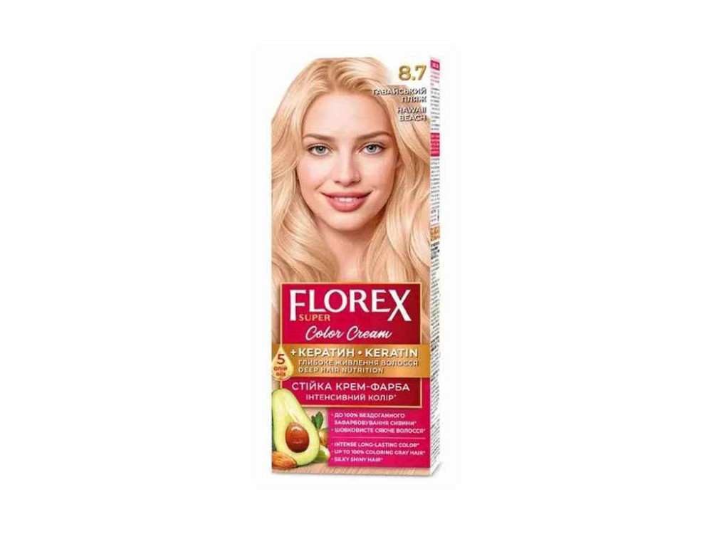 Крем-краска для волос КЕРАТИН 8.7 Гавайский пляж ТМ Florex Киев - изображение 1
