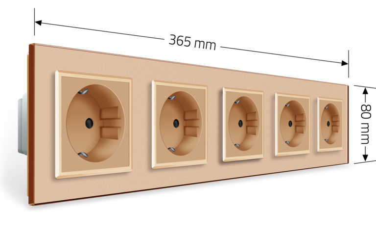 П’ятимісна електрична розетка з заземленням LIVOLO, золота, скляна рамка, шторки, 250В 16А (VL-C7C5EU-13) Коломыя - изображение 10
