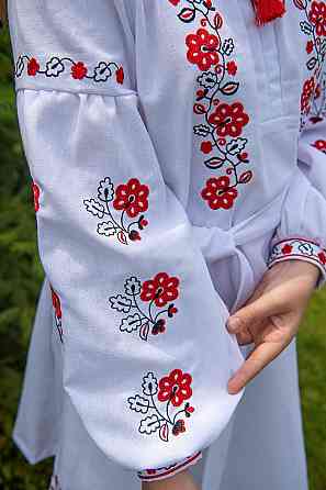 Плаття-вишиванка для дівчаток, біле з вишивкою лляне, довгий рукав топ Київ