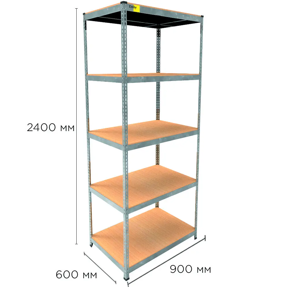 Металлический стеллаж Emby Light Series 5 полок ДСП до 100кг (размер 2400х900x600) Оцинкованный Винница - изображение 2