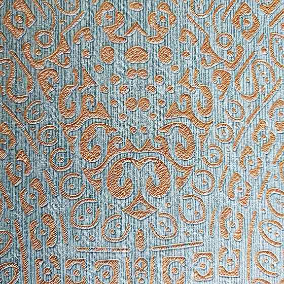 Шпалери метрові вінілові на флізелін Yuanlong Samsara східний малюнок блакитний бірюзовий з золотом Київ