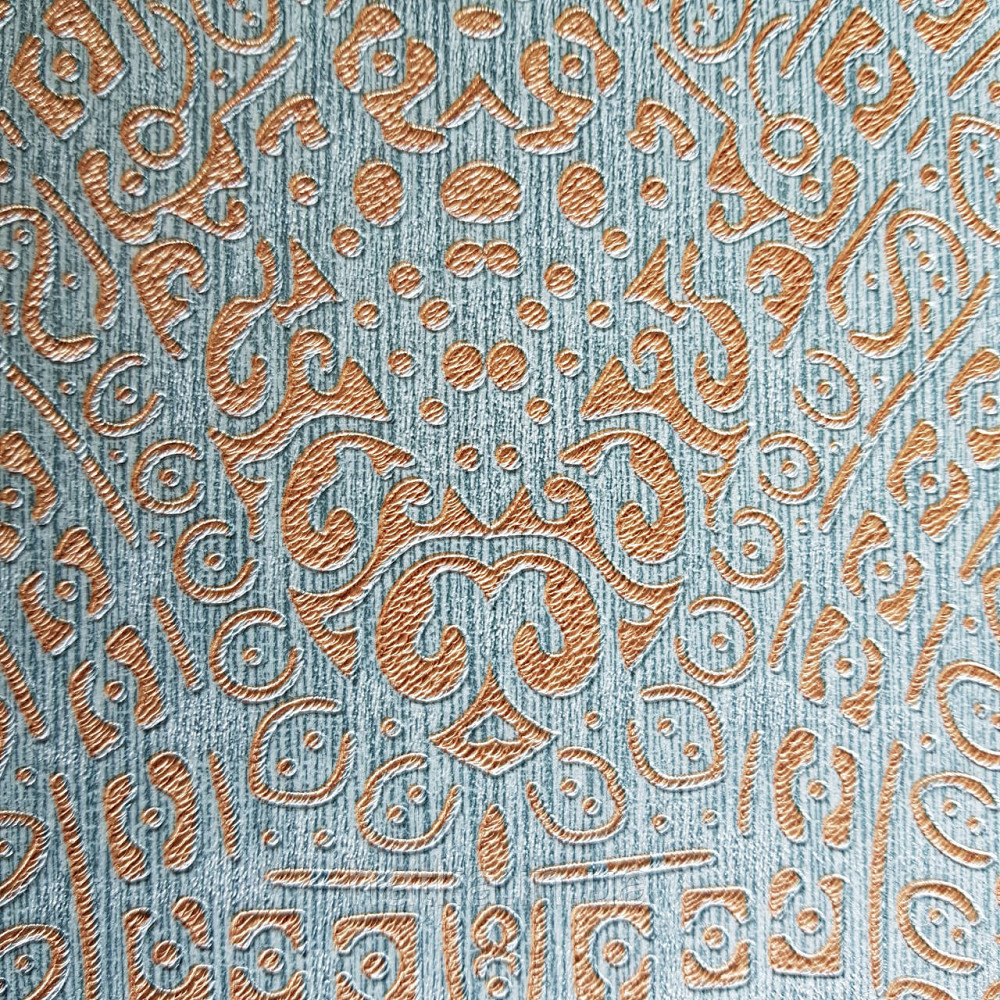 Шпалери метрові вінілові на флізелін Yuanlong Samsara східний малюнок блакитний бірюзовий з золотом Київ - фото 4