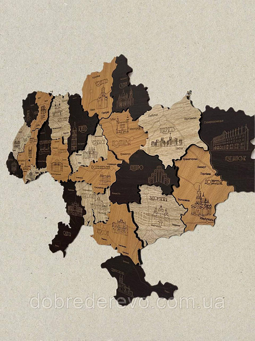 Дерев'яна багатошарова карта України "Капучіно" 100х70 см. Вижниця - фото 4