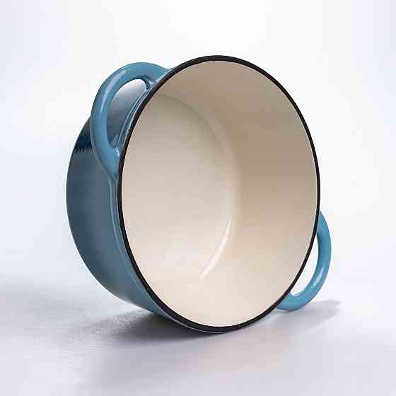 Каструля чавунна 2.5 л емальована з кришкою посуд для тушкування запікання томління кухонна Синя HP-1-14-BLUE Коломия