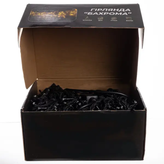 Гирлянда Бахрома 50 м, 840 LED, чорний провод, біла Київ