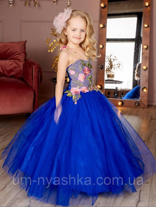 Детское нарядное синее платье на выпускной 