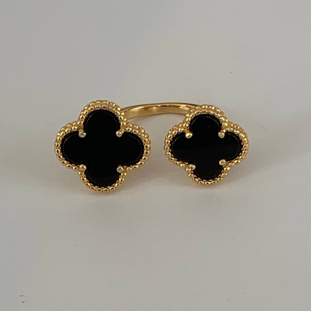 Кольцо Van Cleef позолота 18 К / кольцо клевер двойное черное в золоте Одесса - изображение 1