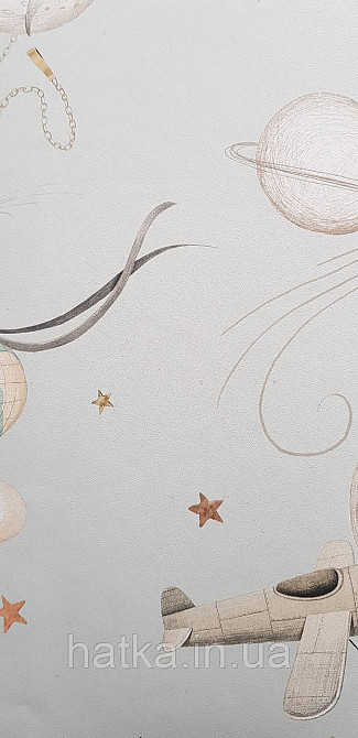 Шпалери флізелінові еко Rasch Kids World II 0.53х10 дитячі карти глобуса компаси літаки зірки на блакитному Київ - фото 4