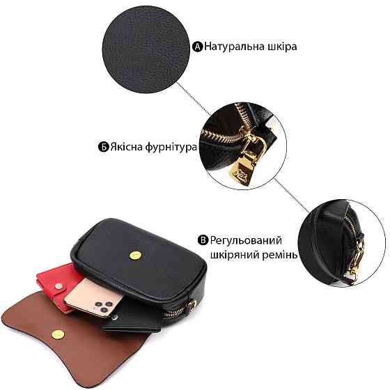 Вечерняя женская сумка с фигурным клапаном из натуральной кожи Vintage 22429 Черная Киев