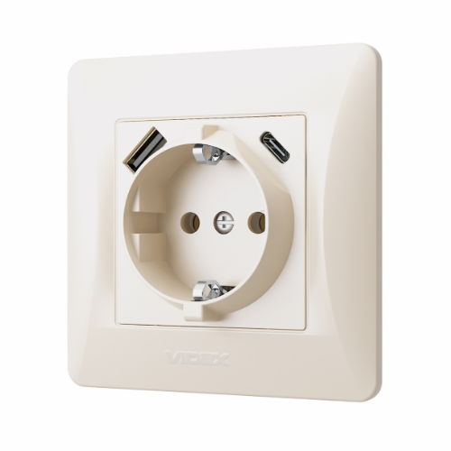 BINERA крем Розетка внутрішня +USB+Type-C із заземленням Videx Житомир